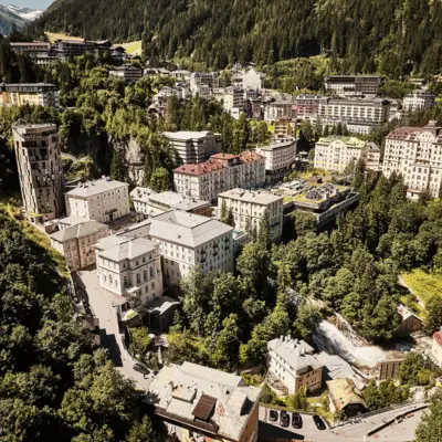 Bad Gastein The Gastein valley surrounded by mountains and trees.